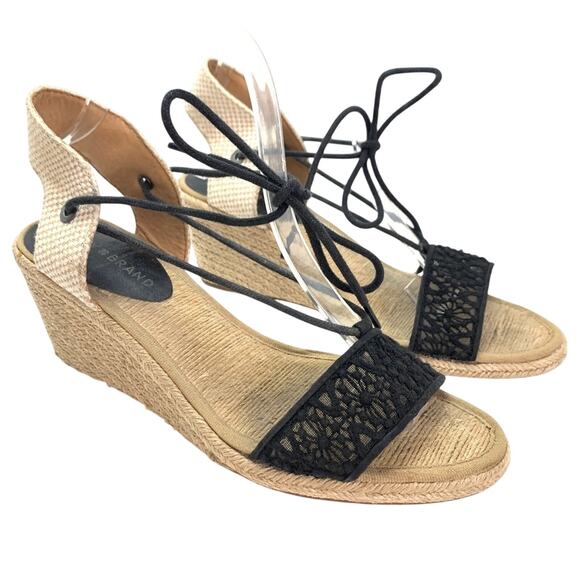 Lucky Brand Espadrille Wedge Sandals Shoes Black Tan Boho Summer Vacation 8.5 - Picture 1 of 16